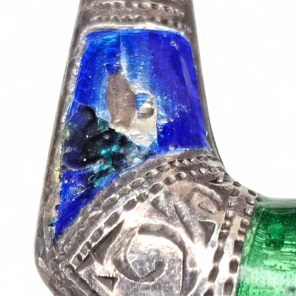 Vintage Sterling Silver 925 Enamel Blue Green Hinged Bangle Bracelet Earring Set - Picture 7 of 13